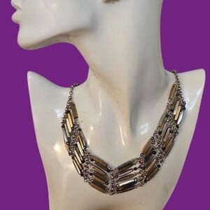 SIMPLY VERA Industrial Two-tone Metal Beaded Bib Necklace